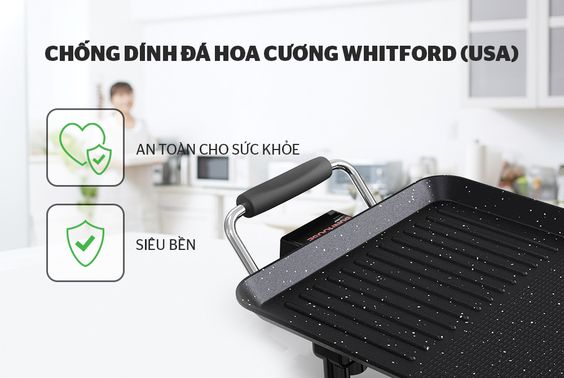 Mặt bếp nướng điện Sunhouse 1600W SHD4600 phủ lớp chống dính